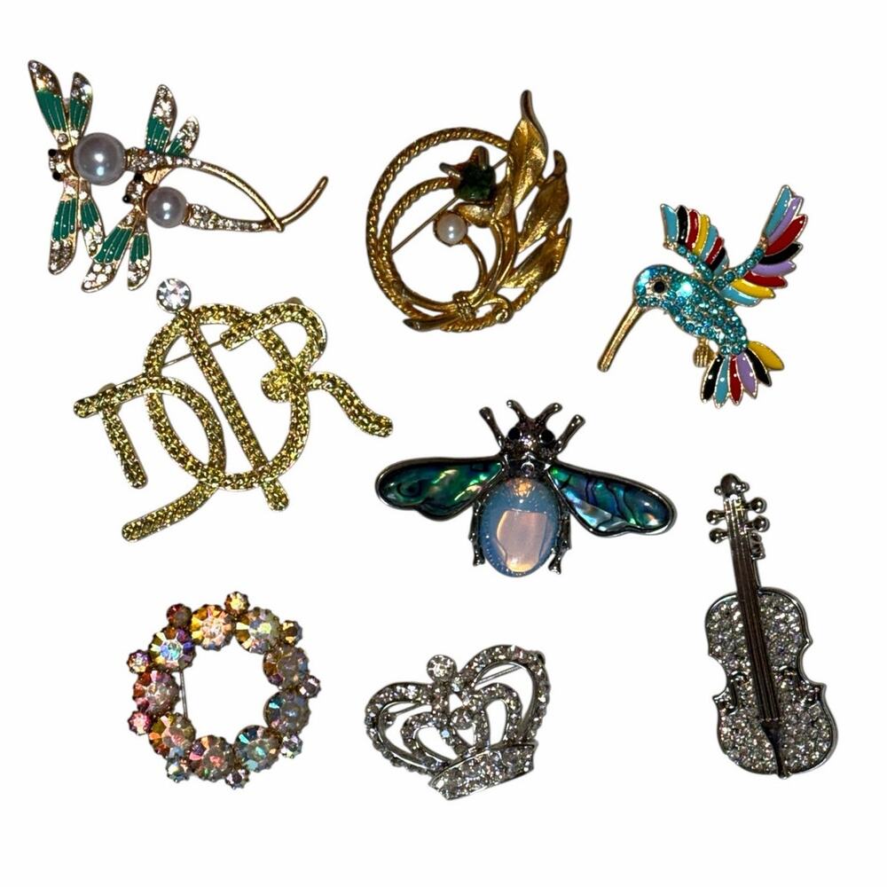 Crystal Rhinestone Violin Brooch Pin - Picture 2 of 8